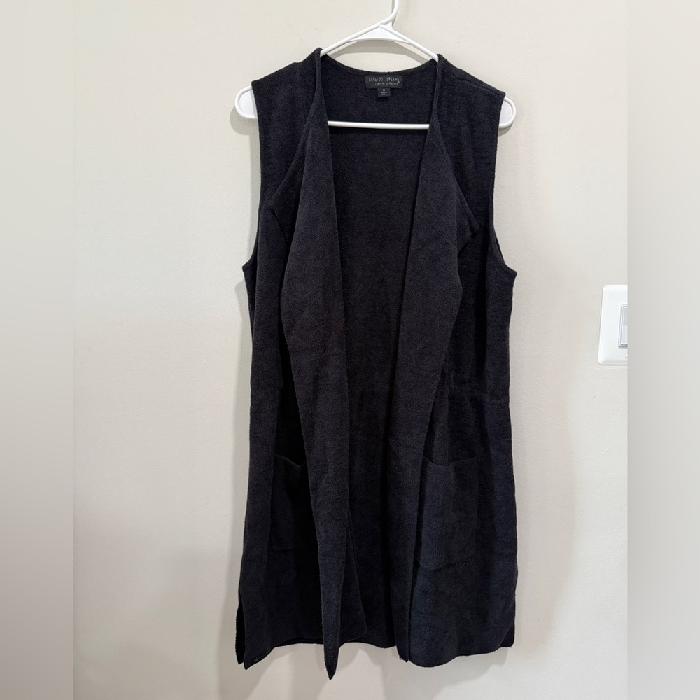 Barefoot Dreams CozyChic Ultra Lite Knit Shawl Vest Cardigan Charcoal Gray
